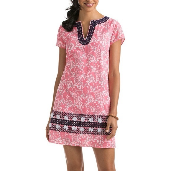 Vineyard Vines Dresses & Skirts - Vineyard Vines 100% Linen Pink Short Sleeve Mini Sheath Dress Coral Ocean Sz 00